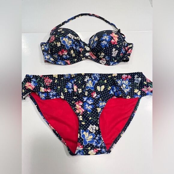 St.Bernard Bohemian Ruffle Floral Print Bikini Size 16/ 38C - Picture 1 of 12